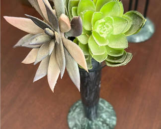 Lot 81: Decorative Faux Plants, Crystal Eagle Figurine, and Tabletop Stone Inlay Globe