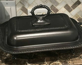 Lot 93: Bronze-finish on Plated Silver Serving Dish, and Storage Boxes