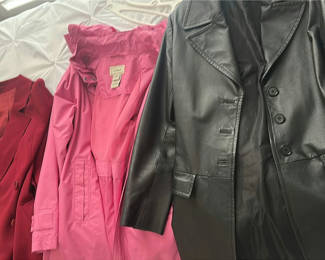 Lot 242: Red Blazer, Pink L.L.Bean Jacket, and Black Leather Jacket