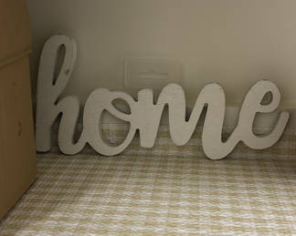 Lot 50: Decorative Home Sign, Metal Chain and Hardware, Iron with Folded Ironing Pad, Three LED Candles, and Ceramic Box