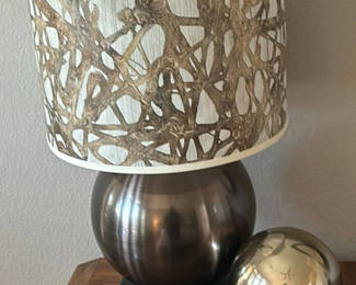 Lot 149: Table Lamps, Decorative Sculptures, Round Metal Mirror and Spherical Candles