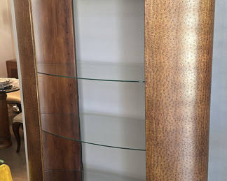 Lot 61: Curved Solid Wood Display Cabinet with Glass Shelves and Accent Light 