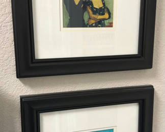 Lot 408: Two framed prints and a black & white striped woven hat.