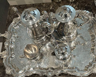 Lot 72: Silver-Plated Tea and Coffee Service with Tray