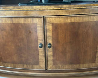 Lot 92: Large Solid Wood 4-Section Storage Cabinet with Paneled Doors and Shelves