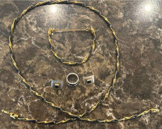Lot 416: Two-tone jewelry set: necklace, bracelet, earrings and Brighton ring.