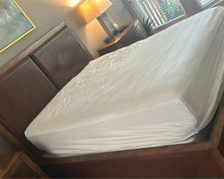 Lot 152: Wood Bed Frame/ Headboard and Footboard with Queen Mattress