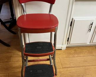 COSCO Retro Red Counter Chair & Step Stool