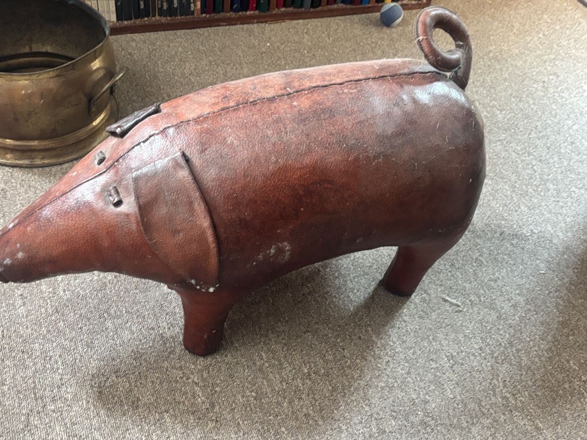 Vintage Leather Pig Footstool