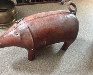 Vintage Leather Pig Footstool