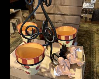 Wrought Iron stand with three pots. 