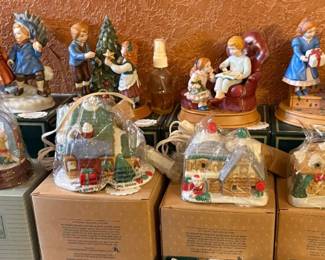 Misc. Avon Christmas Figures and Lighted Houses-- New in the Box 