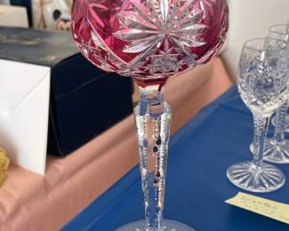 Val Saint Lambert Red Crystal Wine Glass (Signed)