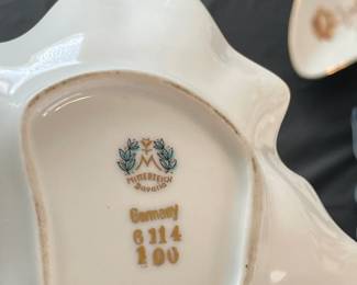 Vintage Leaf Shaped Floral Patterned Decorative Handled Dish By Mitterteich (Germany)