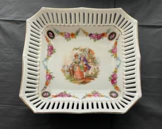 Antique Colonial Couple Dish W/ Lace Edge (Germany)