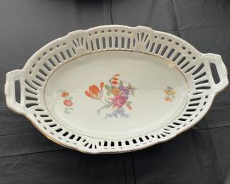 Antique Floral Dish W/ Lace Edge (Germany)
