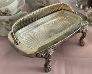 Silver Plated Covered Butter Holder W/ Glass Insert