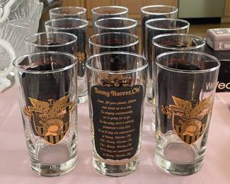 Vintage Set Of 12 "Benny Havens, Oh!" Black & Gold Tumbler Glasses 
