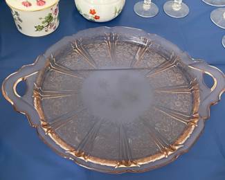 Pink Depression Handled Glass Plate