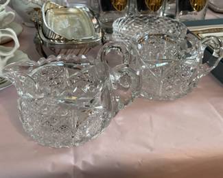 Cut Crystal/Pressed Glass Creamer & Sugar Set