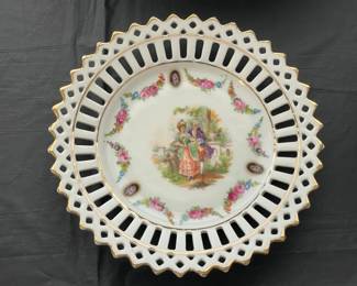 Antique Colonial Couple Dish W/ Lace Edge (Germany)