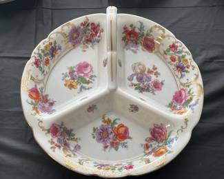 Antique Floral Patterned Divided Dish W/ Handle