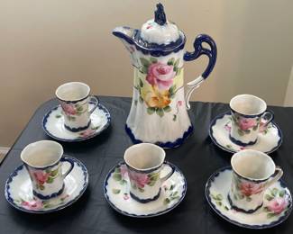 Antique Handpainted Tea Set W/ Teapot, 6 Cups, & 6 Saucers (Nippon)