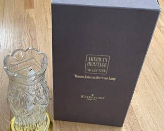 Waterford Crystal "Thomas Jefferson Hurricane Lamp" (America's Heritage Collection)  W/ Box