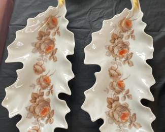 Vintage Leaf Shaped Floral Patterned Decorative Plates By Mitterteich (Germany)