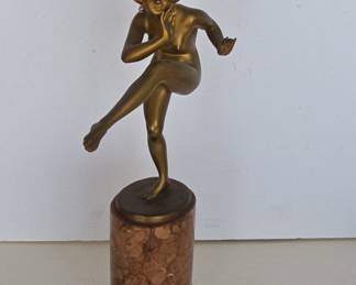 Art Deco Bronze Dancer Sculpture by Adolf Müller-Krefeld on Marble Base