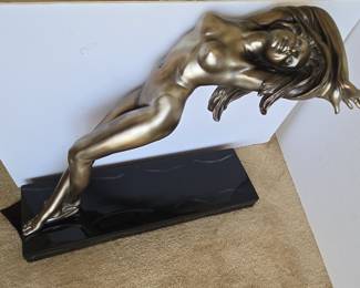Art Deco Bronze Finished Nude Woman Sculpture on Marble Base