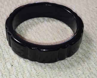 Vintage Black Carved Bakelite Clamper Bracelet