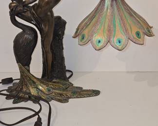 Art Nouveau Nymph and Peacock Lamp