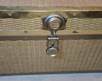 Vintage Wicker and Brass Cedar-Lined Steamer Trunk
