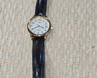 Timex Easy Reader Women's Gold-Tone Watch with Black Leather Strap