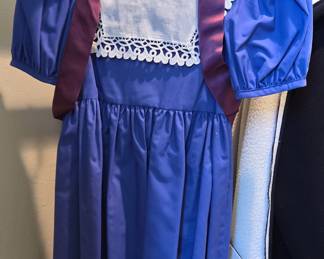 Vintage Blue Dress with Lace Collar and Burgundy Ribbon