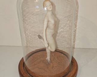 Victorian Bisque Nude Figurine Under Glass Dome