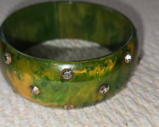 Bakelite Bangle Bracelet with Rhinestones