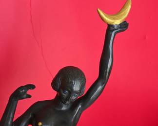 Art Deco Bronze Dancer with Crescent Moon Sculpture