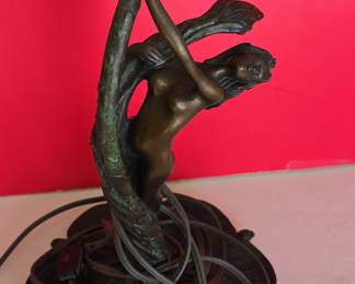 Art Nouveau Nymph and Calla Lily Table Lamp by Gustav Gurschner