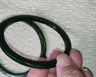 Dark Green Jadeite Bangle Bracelets (Pair)