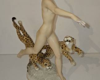 Hutschenreuther Porcelain Figurine of a Woman with Leopards by Karl Tutter