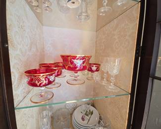 Bohemian Ruby Red Enameled Glass Bowls with Gilt Decoration