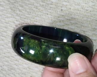 Dark Green Bakelite Bangle Bracelet
