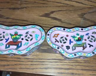 Pair of Vintage Chinese Cloisonné Enamel Cloud-Shaped Trinket Boxes