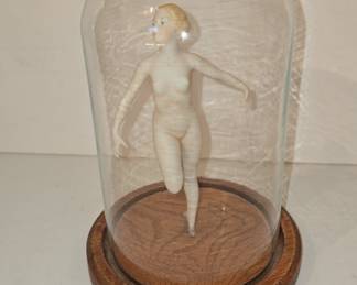 Victorian Bisque Nude Figurine Under Glass Dome
