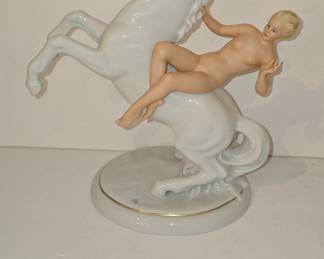 Schaubach Kunst Porcelain Figurine of a Woman on a Rearing Horse