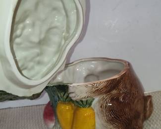 Ceramic Rabbit and Vegetable Cookie Jar