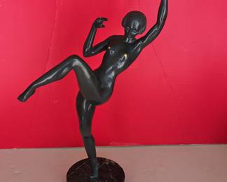 Art Deco Bronze Dancer with Crescent Moon Sculpture