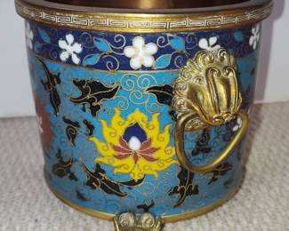 Chinese Cloisonné Bronze Censer with Lion Mask Handles and Xuande Mark